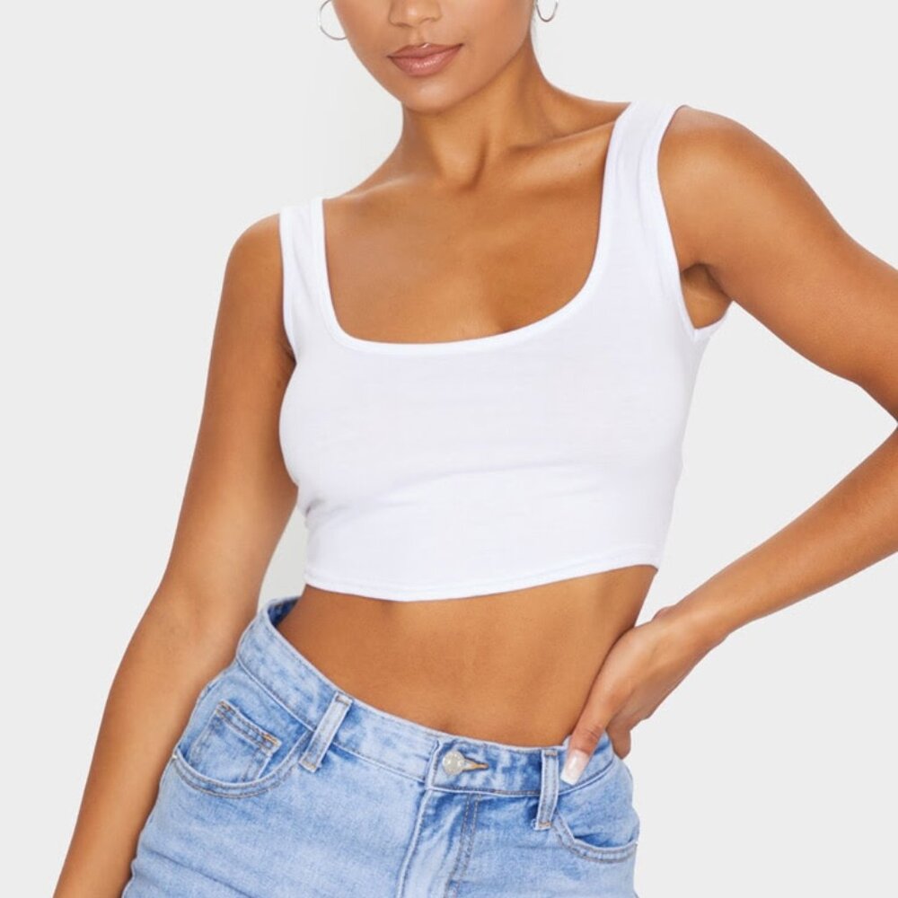 Basic White Scoop Neck Crop Top